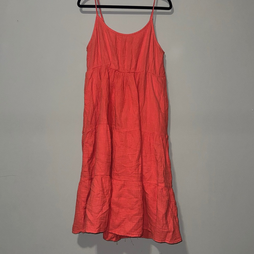 Chelsea & Theodore Orange Gauze Tiered Midi Dress Womens Large Spaghetti Strap